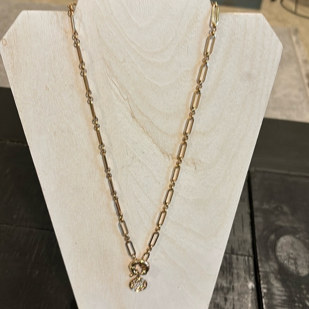 Evil Eye Paperclip Rhinestone Charm Necklace Goldtone​​​